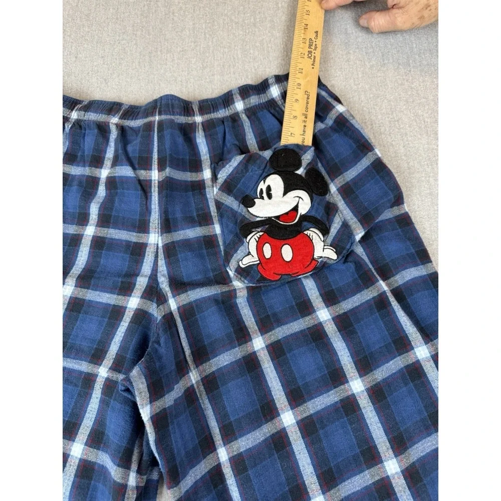 Disney Store Men Sleepwear XL Blue‎ Plaid Mickey Mouse Embroidered Back Pocket
